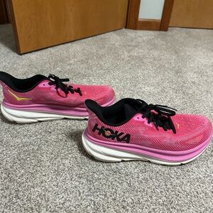 Hoka Women's Pink and Black Running Shoes with White Midsole